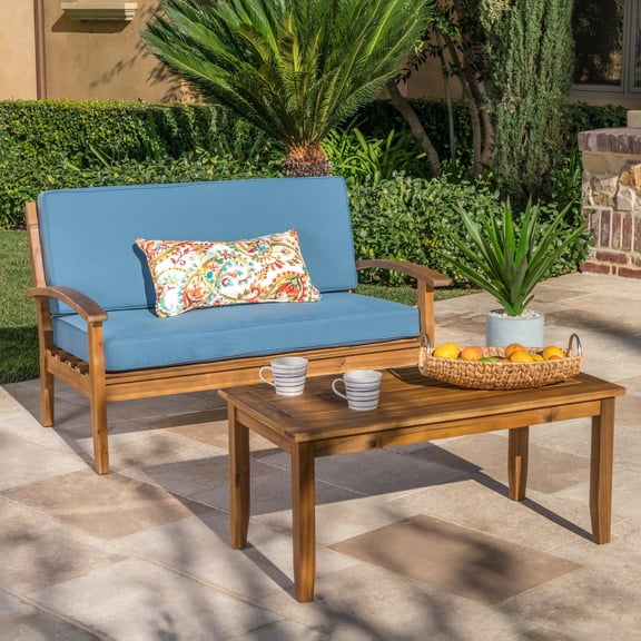 FFZ PEYTON Love Seat and Coffee Table Set with Acacia Wood, 51 x 32.5 x 31.25 inch, Teak