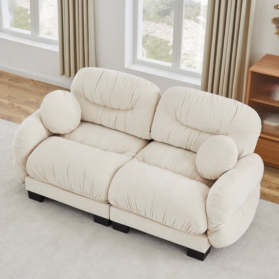 FFZ Pleated Chenille 2-Seater Modular Sofa for Living Room, Beige