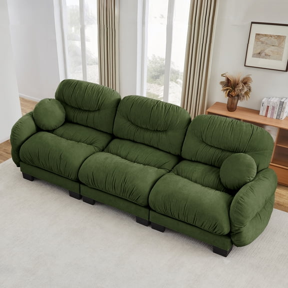 FFZ Pleated Chenille 3-Seater Modular Sofa for Living Room, Green
