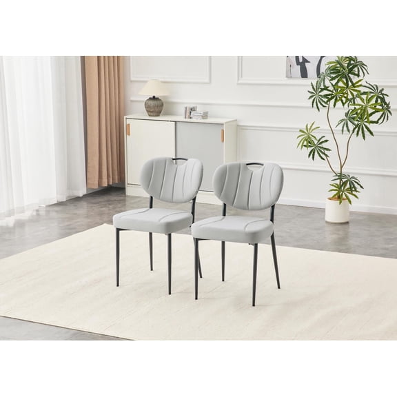 FFZ Set of 2 PU Leather Dining Chairs with High-Resilience Sponge and Metal Legs, Gray