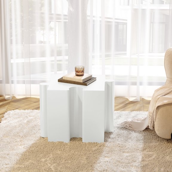 FFZ Puzzle Art Side Table with Modular Concave Edge, Magnesium Oxide, White