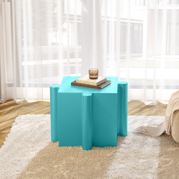 FFZ Modular Puzzle Art Side Table with Convex Edge, Magnesium Oxide Build, Light Blue