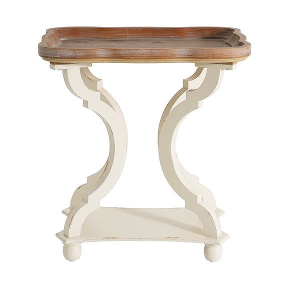 FFZ Hourglass Accent Table with Lipped Top, French Country Style, Natural+White