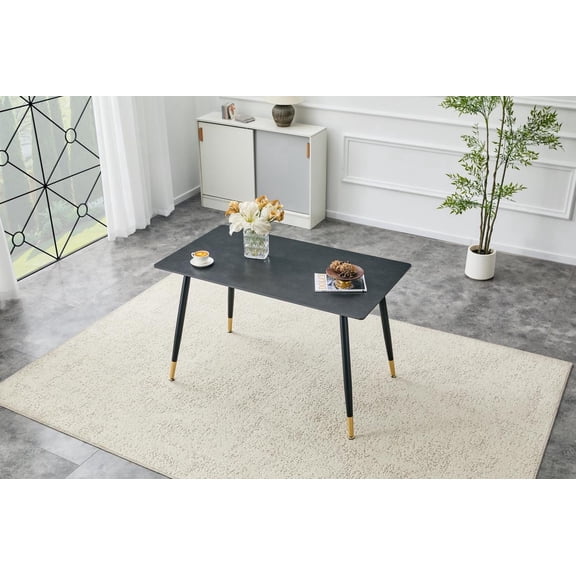 FFZ Modern Rectangular Dining Table with Sintered Stone Top, Sturdy Metal Base, Heat & Scratch, Dark Gray