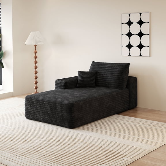 FFZ Reversible Chaise Sleeper Sofa with High-Resilience Sponge and Corduroy Fabric, Black