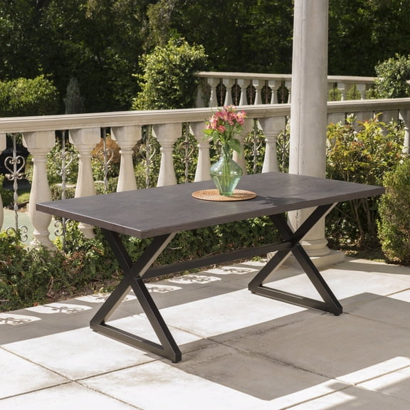 FFZ Rolando Outdoor Aluminum Dining Table with Steel Frame, 70.5 x 35.25 x 29 inch, Brown