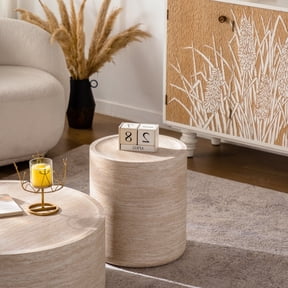 FFZ 18"Tall Modern Drum Circle End Table with Mars Pattern and MDF Construction, Beige