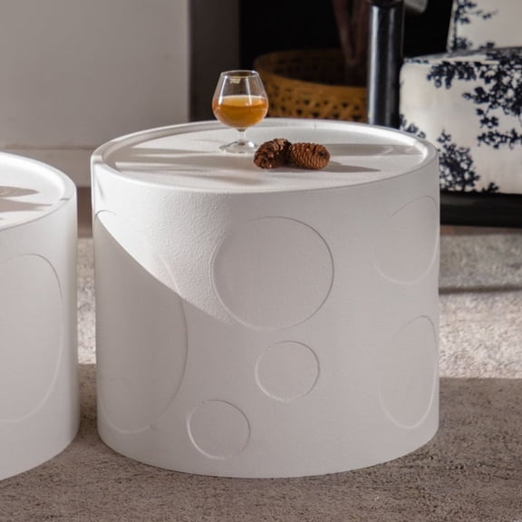 FFZ Round Side Table with Sturdy Pedestal and Minimalist Design, 19.69 x 19.69 x 15.87 inch, Creamy White