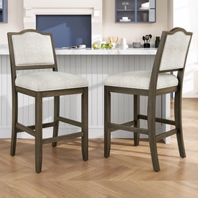 FFZ Rustic Counter Height Bar Stool Set of 2 with Rubber Wood Frame, Ergonomic Backrest, Versatile, Brown