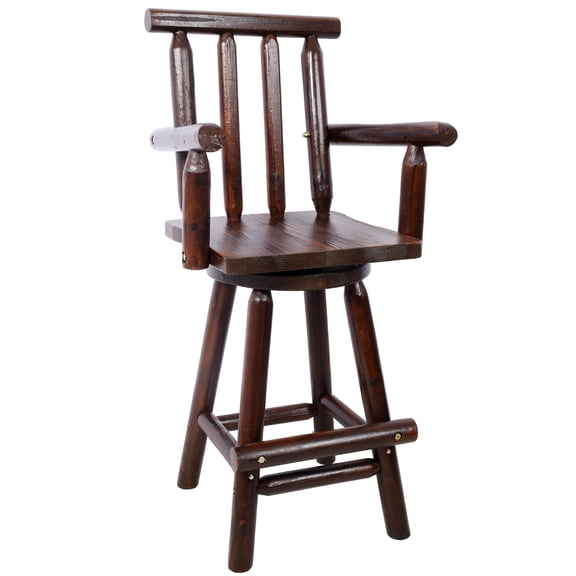 FFZ Rustic Fir Wood Bar Stool with 360 Swivel, Footrest and Wide Armrests, 24 x 21.6 x 49.6 inch, Brown