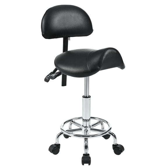 FFZ Saddle Stool With Back Support, Rolling Stools With Foot Rest,Backrest Adjustable Height & Angle For Salon Spa Tattoo Massage Swivel Stool Chair.(N753P243053B)