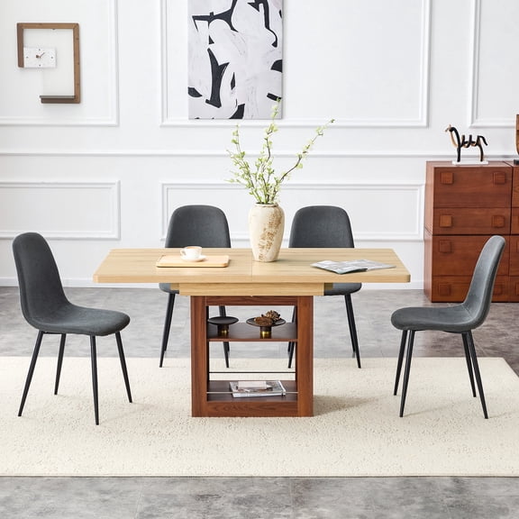 FFZ Scalable Dining Table and 4 Chairs Set with Pull-Out Table, Black