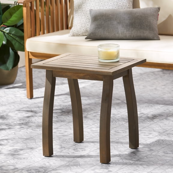 FFZ Selma Acacia Wood Accent Table with Slatted Top, 19 x 15 x 19.25 inch, Grey