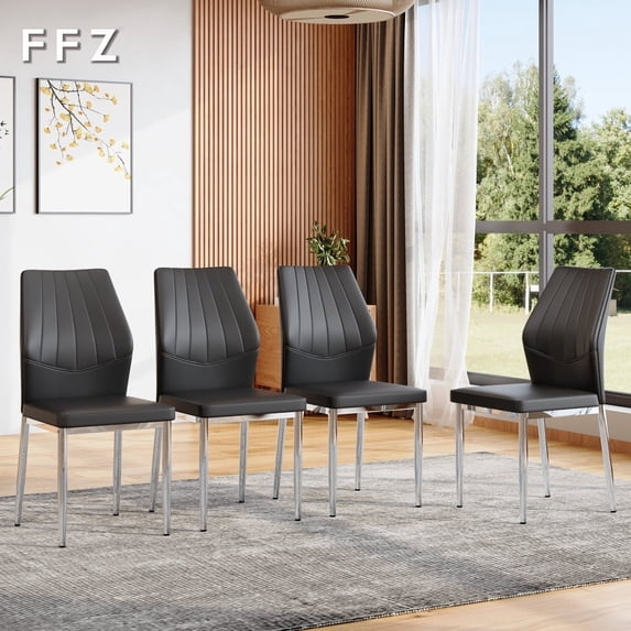FFZ Set of 4 37-Inch High Shell-Pattern Dining Chairs - Ergonomic Tech Fabric Backrest, Fabric & Metal Construction, Stable Metal Legs with Adjustable Non-Slip Feet, Easy Assembly (15-20 Mi