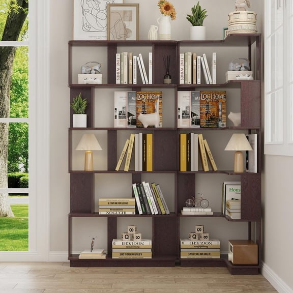 FFZ Set of 2 Free Combination Bookcase with Corner Design, Space Saving, Flexible Arrangement, Ox Blood Red