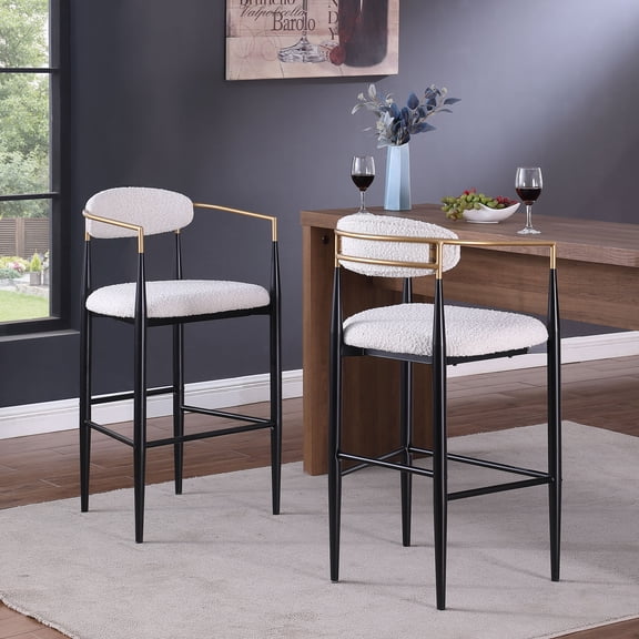 FFZ Set of 2 Upholstered Bar Stools with Backs and Iron Legs, 260 lb Capacity, 23 x 21.5 x 42 inch, Beige