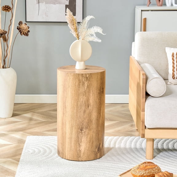 FFZ Cylindrical Wood Grain Coffee Table with MDF Material, 11.8 x 21.6 inch, Wood