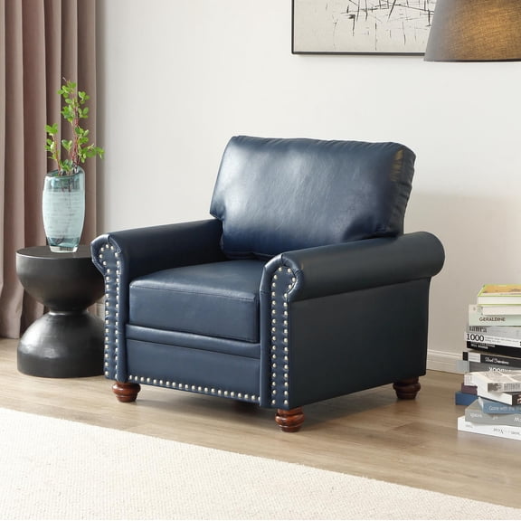 FFZ Single Seat Accent Chair, Faux Leather, Navy Blue