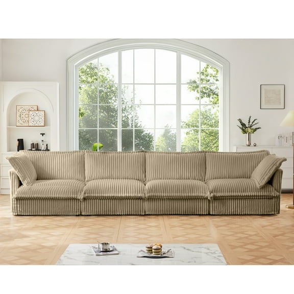 FFZ Slipcovered Long 4 Seater Sofa Removable Cover Extra Deep Corduroy Camel For Living Room Apartment
