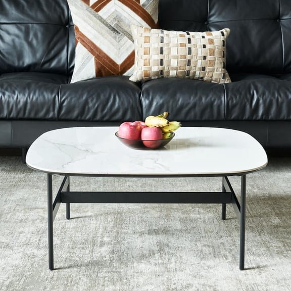 FFZ Rock Beam Ceramic Coffee Table with MDF Frame, 31.49 x 27.55 x 13.77 inch, Black White