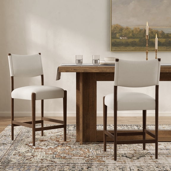 FFZ 26.4" Solid Wood Counter Height Barstools Set of 2 with Walnut-Finished Legs for Home Bar, Coffee, Beige