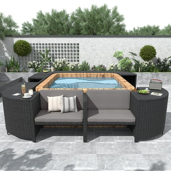 FFZ Rattan Outdoor Spa Surround Sectional Sofa Set with Storage, Grey