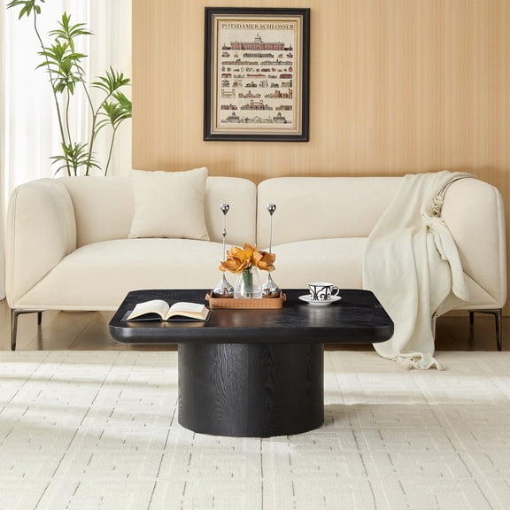 FFZ Square Coffee Table with Ash Mountain Pattern and MDF Construction, 35.43 x 35.43 x 15.35 inch, Black