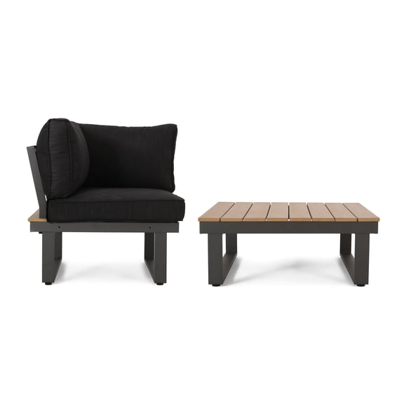 FFZ Sterling Corner Chair and Coffee Table Set with Acacia Wood Top and Aluminium Frame, DARK GREY
