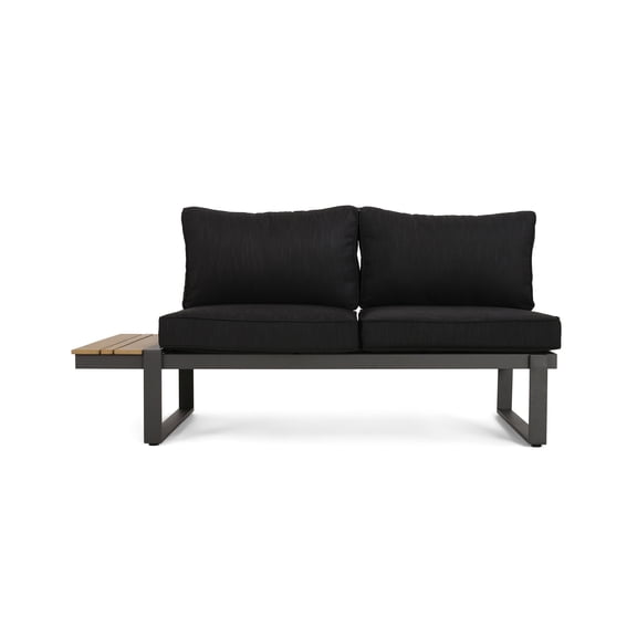 FFZ STERLING Left Arm Sofa Seater with Acacia Wood Side Panel and Aluminium Frame, Acacia Wood