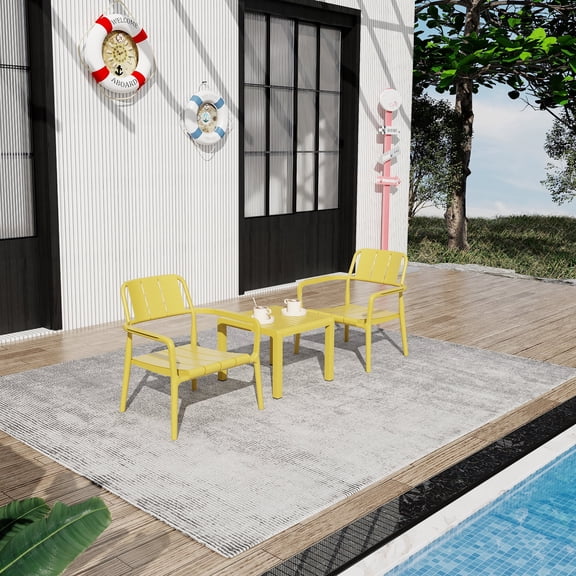 FFZ 3-Piece Polypropylene Outdoor Chat Set with 2 Chairs and Coffee Table, Yellow