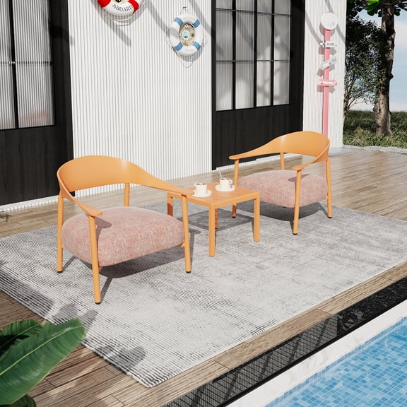 FFZ 3-Piece Accent Chair Set with Coffee Table, Polypropylene and Steel Frame, Apricot Brown
