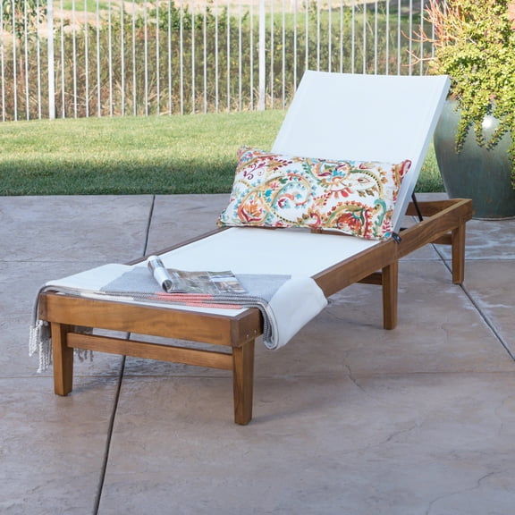 FFZ Summerland Acacia Wood Chaise Lounge with Mesh Seat, 78.75 x 24 x 12 inch, Teak