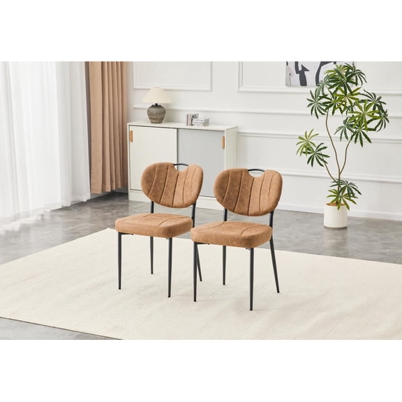 FFZ Set of 2 Tech Cloth Dining Chairs with High-Resilience Sponge and Metal Legs, Light Brown