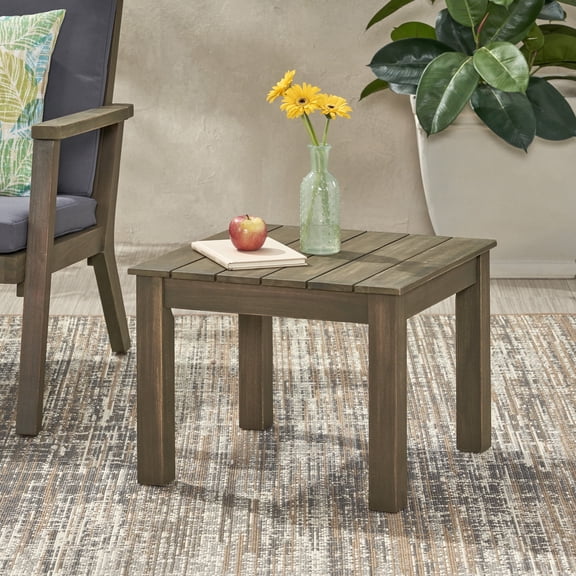 FFZ Temecula Square Side Table with Slat Top and Acacia Wood Frame, 19.75 x 19.75 x 15 inch, Grey