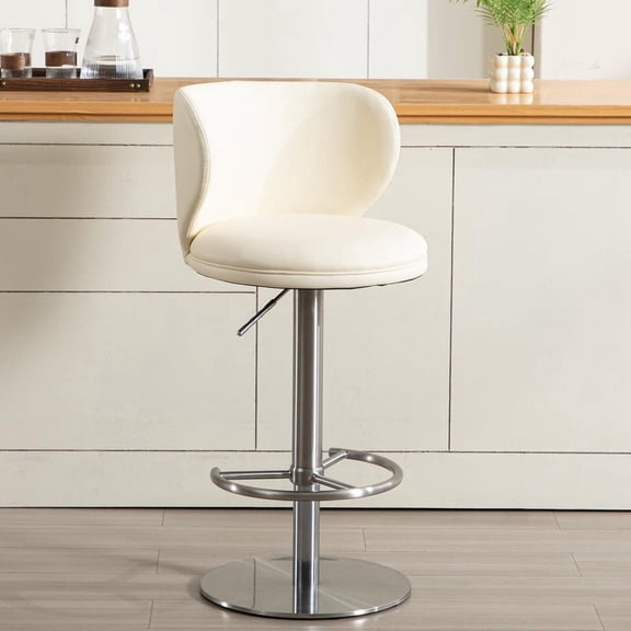 FFZ Titanium Stainless Steel Bar Stool with Backrest and Adjustable Height, 17.7 x 17.7 x 45.7 inch, White