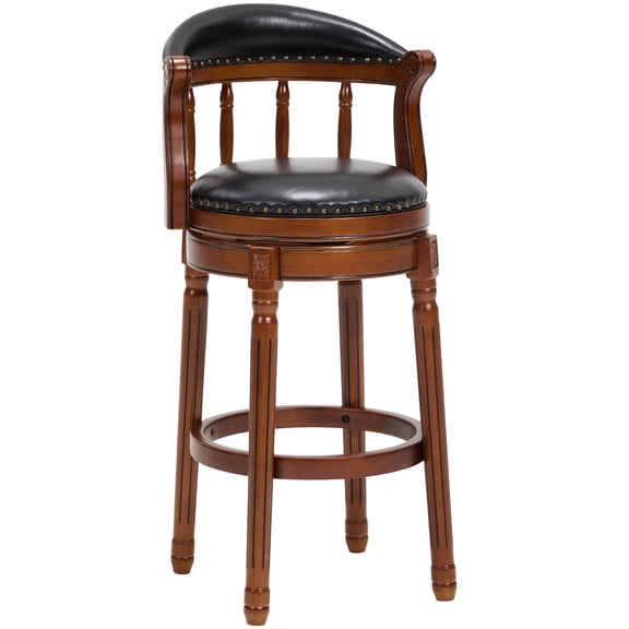 FFZ Cowhide Leather Swivel Bar Stool with Backrest and Solid Wood Frame, 21.7 x 21.7 x 36.6 inch, Black