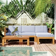 FFZ 5-Piece Outdoor Sectional Sofa Set with Acacia Wood Frame and Water-Resistant Cushions, Gray