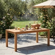 FFZ 67 inch Acacia Wood Outdoor Dining Table with Smooth Corners and Slatted Top, Natural