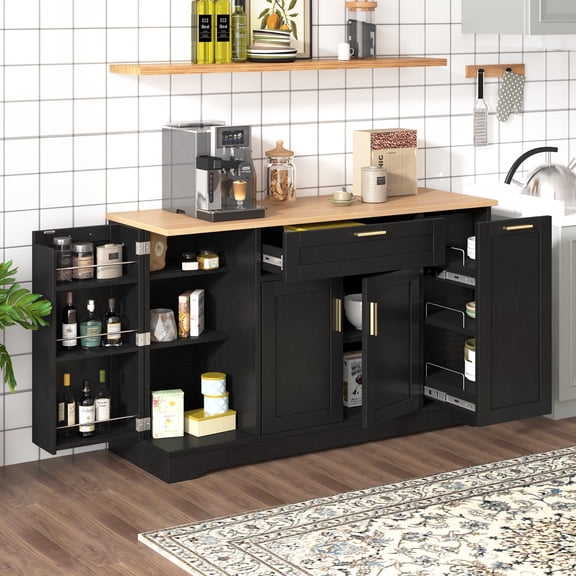 FFZ Trexm Multi-Functional Storage Sideboard, Living Room (Black)