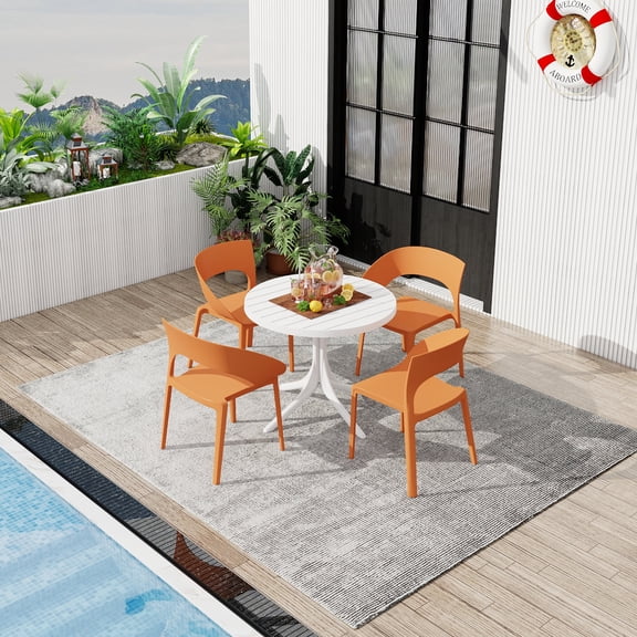 FFZ Tropical Orange Polypropylene Outdoor Chair with Semi-Arc Backrest, Tropical Orange