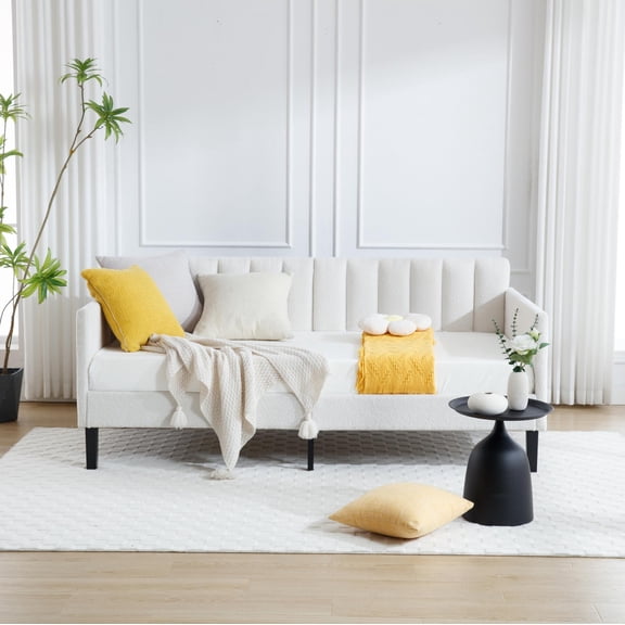 FFZ Twin Size Boucl Upholstered Daybed, Ivory