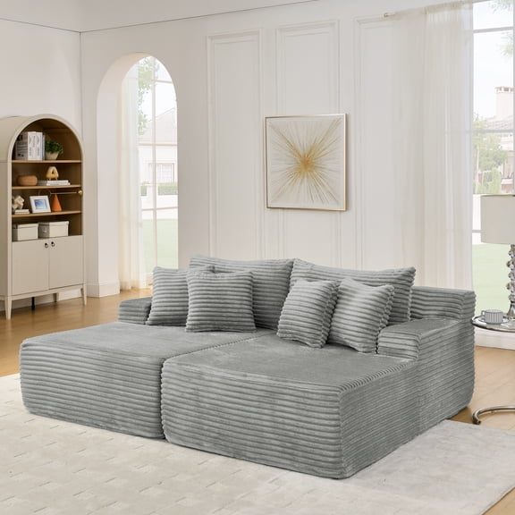 FFZ Two-Seater Lazy Sofa Lounge Chair Compressed Velvet Fluffy Modern Gray For Living Room Bedroom