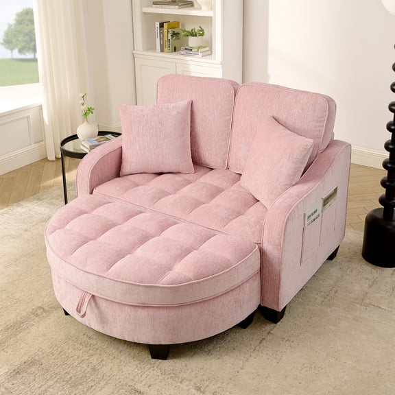 FFZ Two-Seater Sofa Chaise Longue with Irregular Armrests and Storage Footrest, Pink