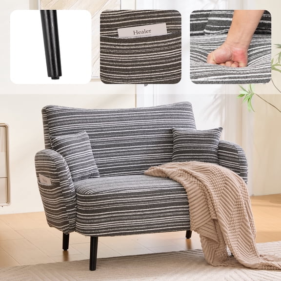 FFZ Two-Seater Sofa with Ultra-Comfortable Armrests, Storage Pockets, Armrest Pillows, Dark Gray