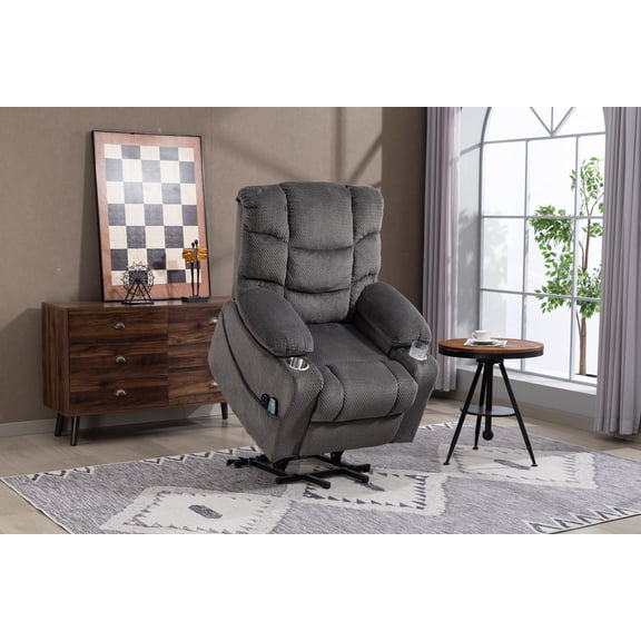 FFZ Ultra-Wide Electric Lounge Chair with Massage Heating and Standing Assist, Grey
