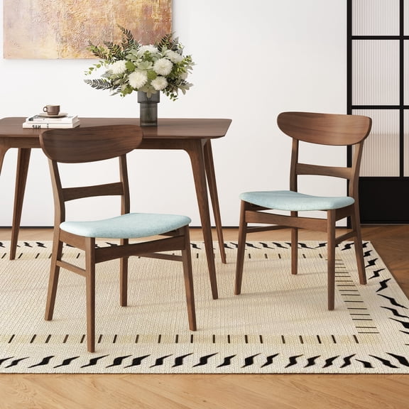 FFZ Set of 2 Dining Chairs with Rubberwood Legs and Upholstered Seat, 19.6 x 20.6 x 30.8 inch, Mint