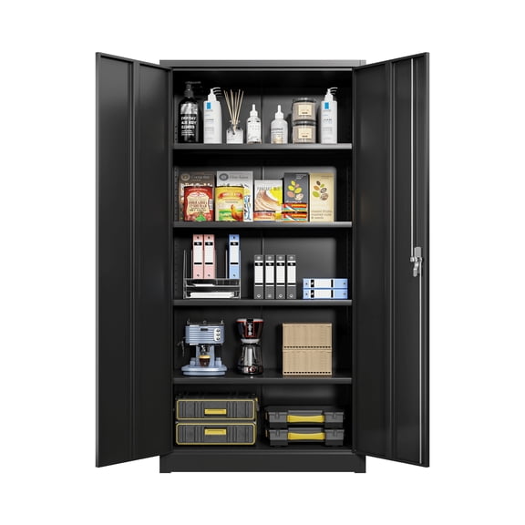 FFZ Steel Storage Cabinet with Adjustable Shelves and Locking Doors, 71.23 x 35.43 x 17.72 inch, Black