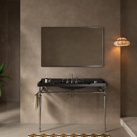 FFZ 48 inch Bathroom Console Sink with Ceramic Basin, Stainless Steel Legs with Towel Bar, 47.64 x, Black