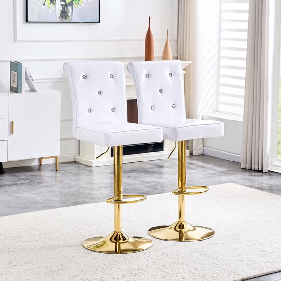 FFZ Set of 2 Vintage Crocodile PU Dining Chairs with Crystal Buckle and Gold Metal Legs, White