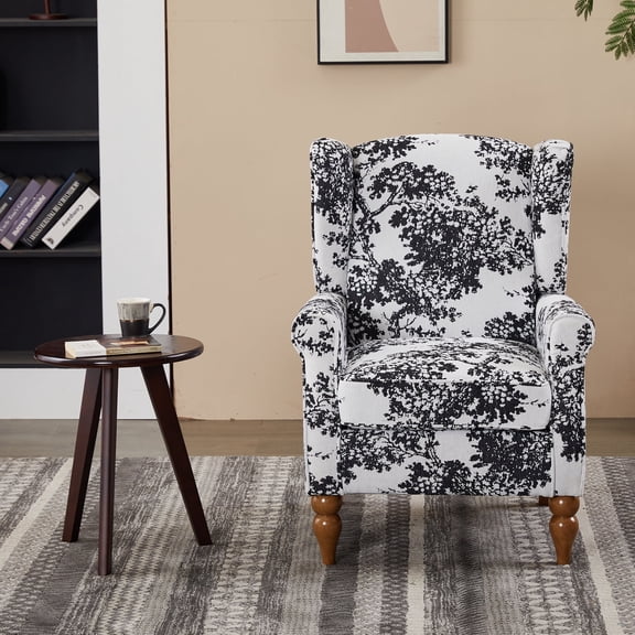 FFZ Reading Chair and Coffee Table Set with Solid Wood Frame, Polyester Fabric, Antique White+Gray